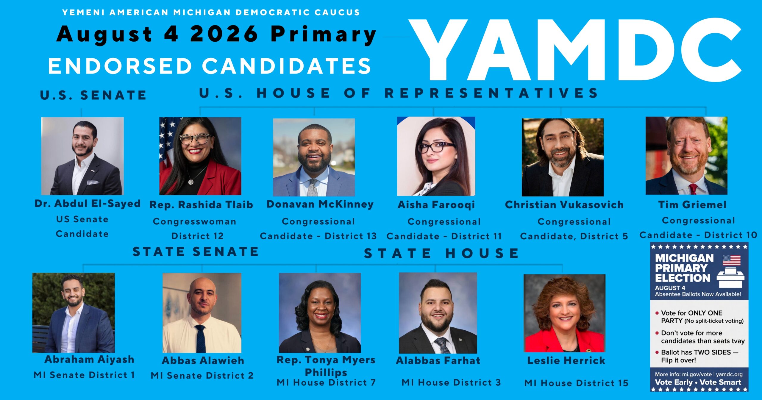 Yemeni American Michigan Democratic Caucus (YAMDC) announces Primary Endorsements for August 4, 2026